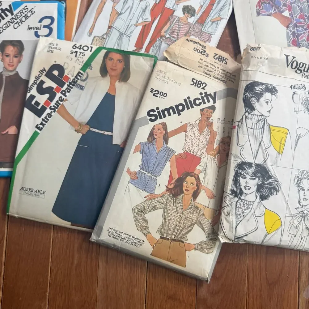 Lot of 7 1980s Sewing Patterns Various Sizes